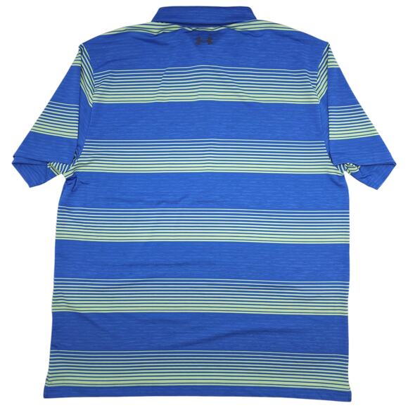 Under Armour Golf Polo Mens XL Blue Green Stripes Loose Fit Heatgear Performance - Picture 8 of 12